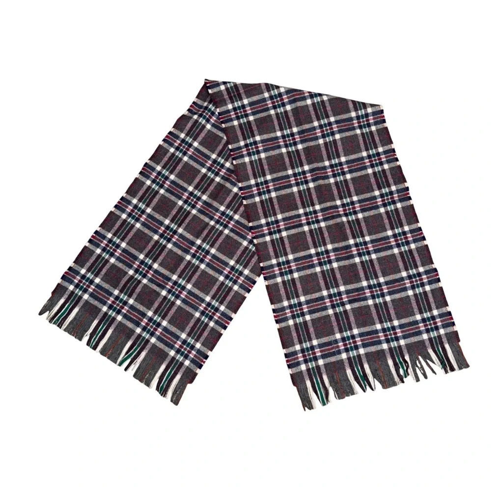 Pendleton Scarf Unisex OS Grey Plaid Excellent Virgin Wool Fringed Made in USA